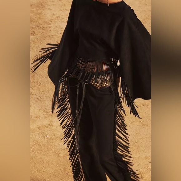 NWT ZARA LIMITED EDITION 100% SUEDE FRINGE PANTS - Picture 4 of 8